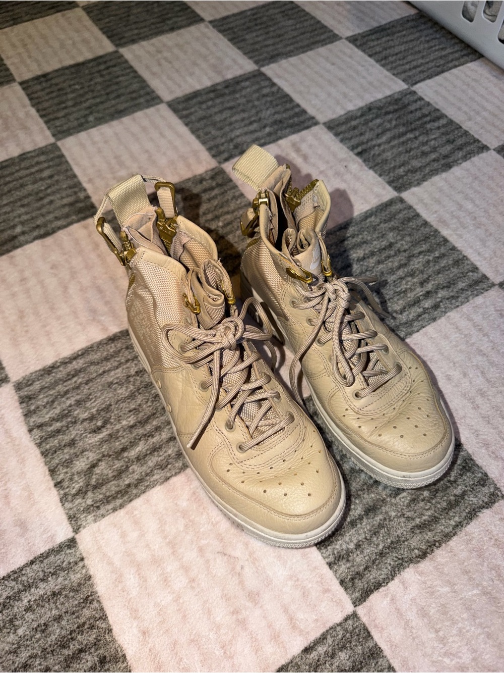 Nike Women's Beige Lace-Up High-Top Boots with Gold Accents